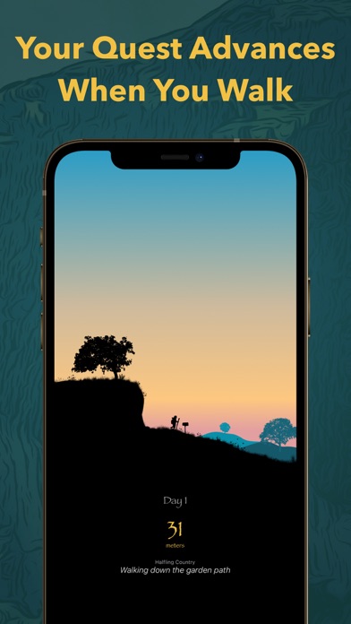 Fantasy Hike App Store preview showing quest progress advancing through walking