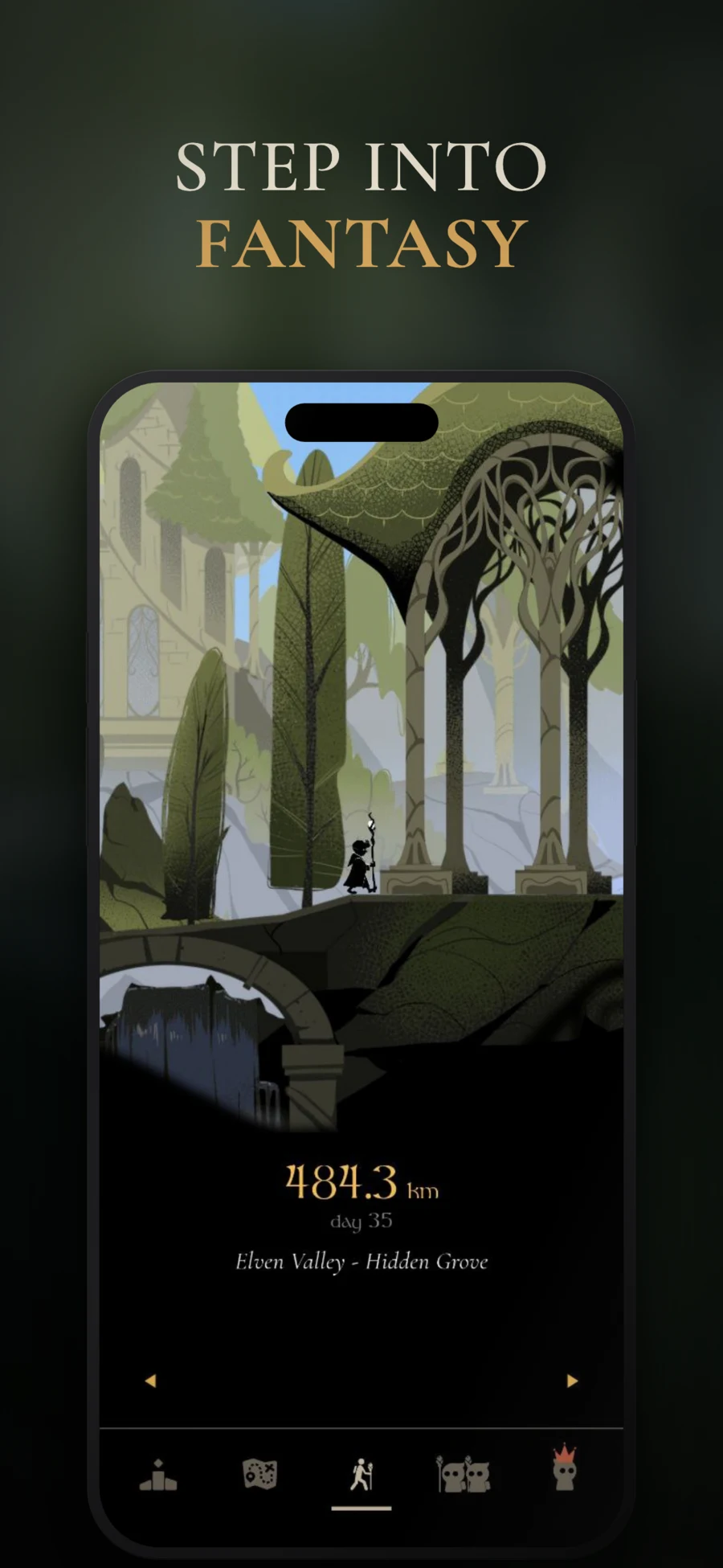 MistyWay App Store preview of a hand-drawn fantasy journey through an elven valley